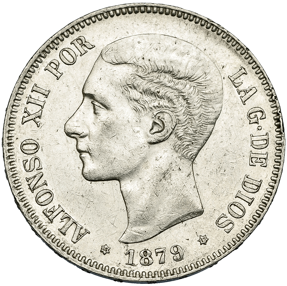 5 peseta's Alfonso XII in zilver - 1877 - 1881