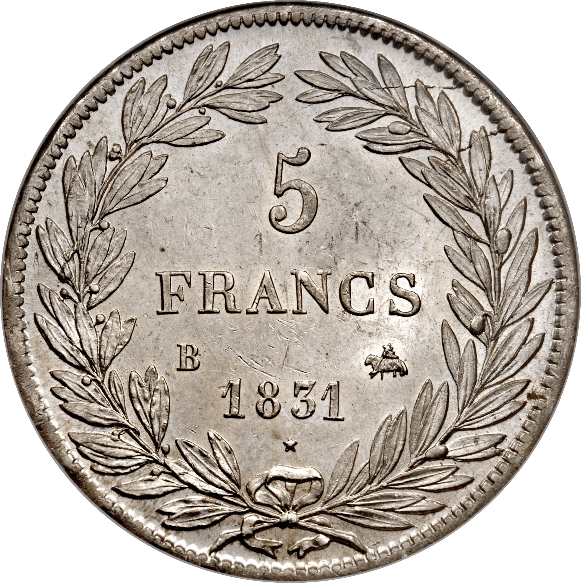 5 frank lodewijk philips zilveren munt 1830-1831